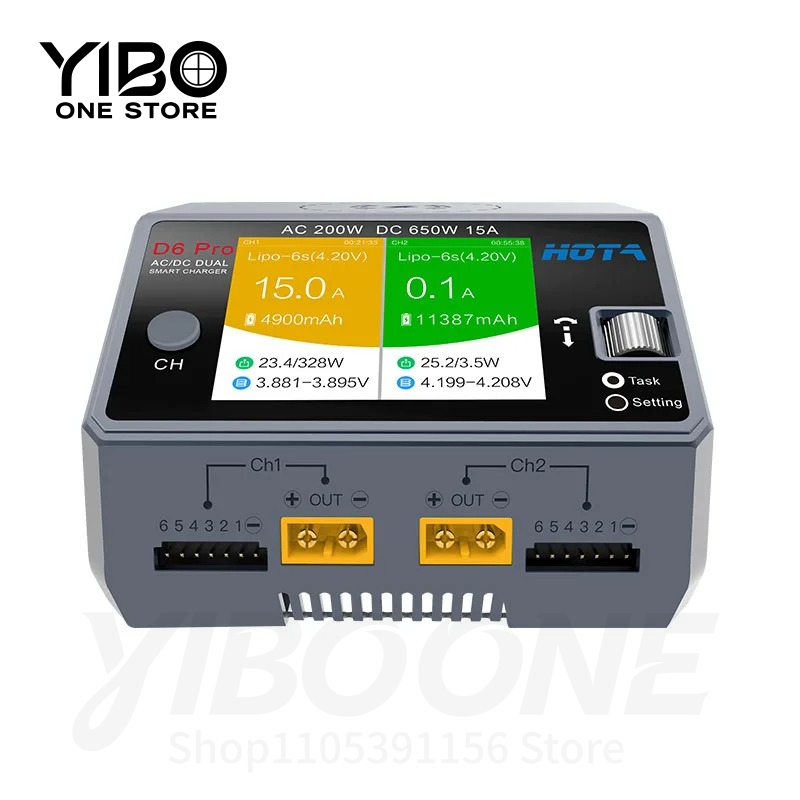 Hota D6 Pro Dual Lipo Charger - D6 Pro Siyah AC 200W DC